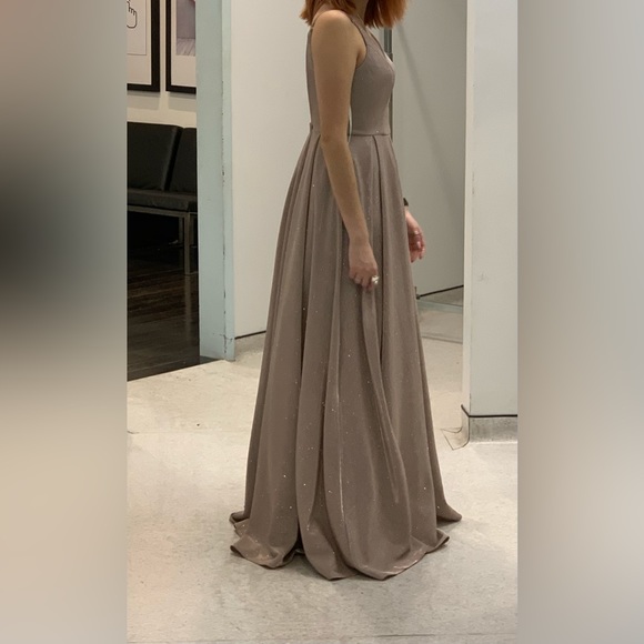 B Darlin Long Dress, Juniors' Glitter Mesh Rose color - Picture 15 of 15